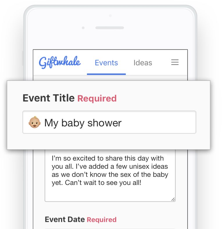 Creating a baby shower wish list on giftwhale on the iPhone or mobile